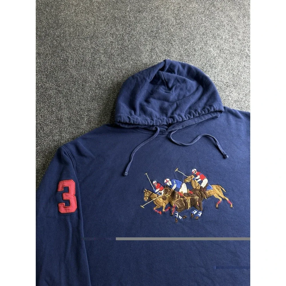 Mens Polo Ralph Lauren Navy Hoodie Polo Players Embroidered, Size 2XLT